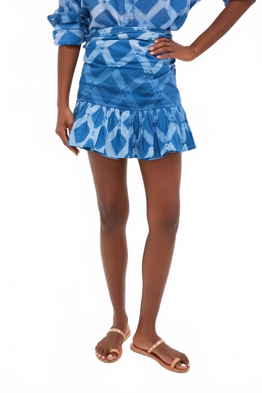 NEW CONIGLIO short ruffle power pareo skirt in sapphire path